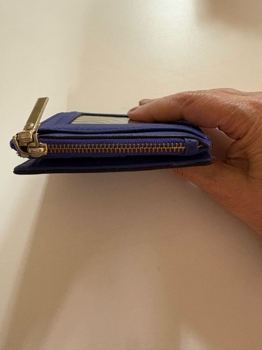 kate spade New York Saffiano Zip Card Case in Cobalt Blue with Gold Tone - Picture 4 of 8